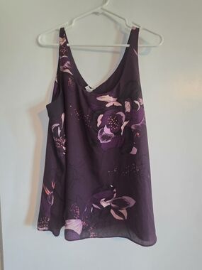 Essentials Plum Floral Sleeveless V-Neck Tank